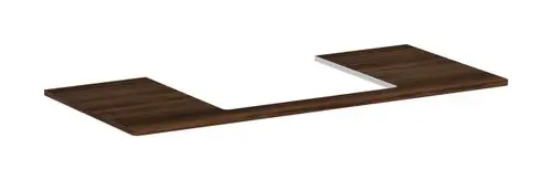 Konsole aus Holz mit mittigem Ausschnitt, geeignet für einen Aufsatzwaschtisch. Dunkle Nussbaum-Oberfläche von Hansgrohe, klar und funktional gestaltet.